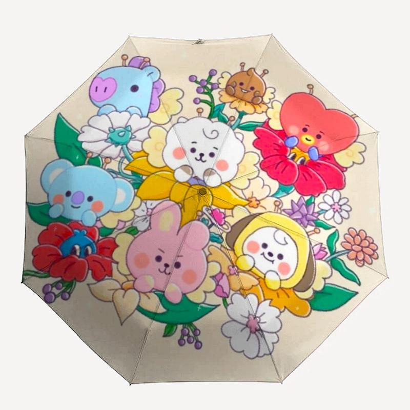 1pc BT21 Characters Automatic Umbrella with 8-Rib Compact Design, Foldable & Portable for Outdoor Leisure, Everyday Use - Ideal Gift for Friends and F