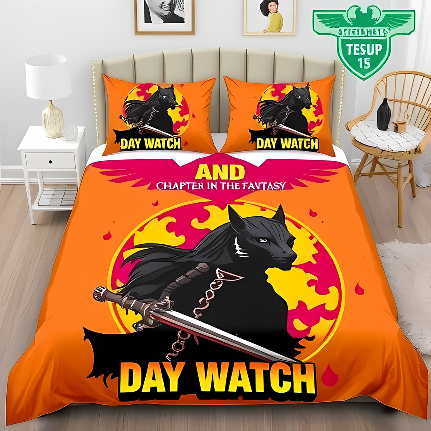

Soft Duvet Cover Set featuring Vibrant Wolf Head Design Background Star Paterns Mystical Beding Suitable Children Kids plus Adult Peoples Soft 120*200cm Single
