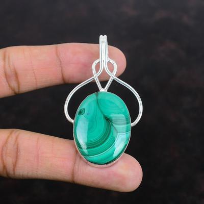 Ciondolo Gemma Malachite Ciondolo in Argento Sterling 925 Ciondolo Delicato Regalo per la Mamma Ciondolo Fatto a Mano Gioielli in Malachite Naturale Gioielli in Argento