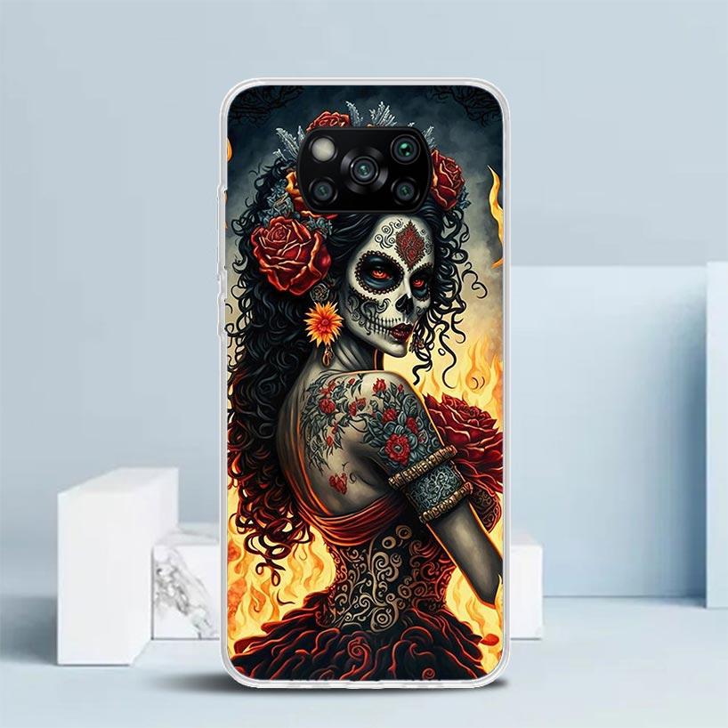 Catrina Beautiful Rose Girl Skull Phone Case For Xiaomi Poco F7 Ultra X5 X6 X7 Pro M7 Redmi 15C 15 13C 13 12C 12 10C 10 10A 9 9C