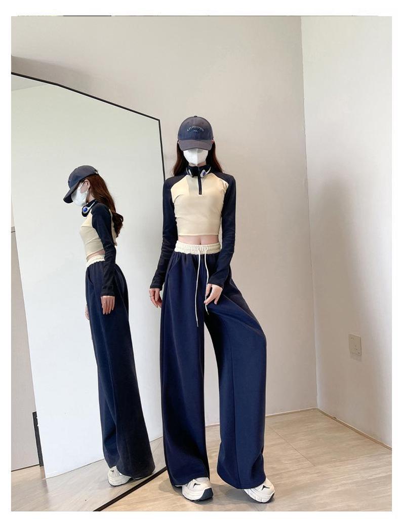 Women's High-Waisted Color Block Wide-Leg Sweatpants for Spring/Autumn 2026