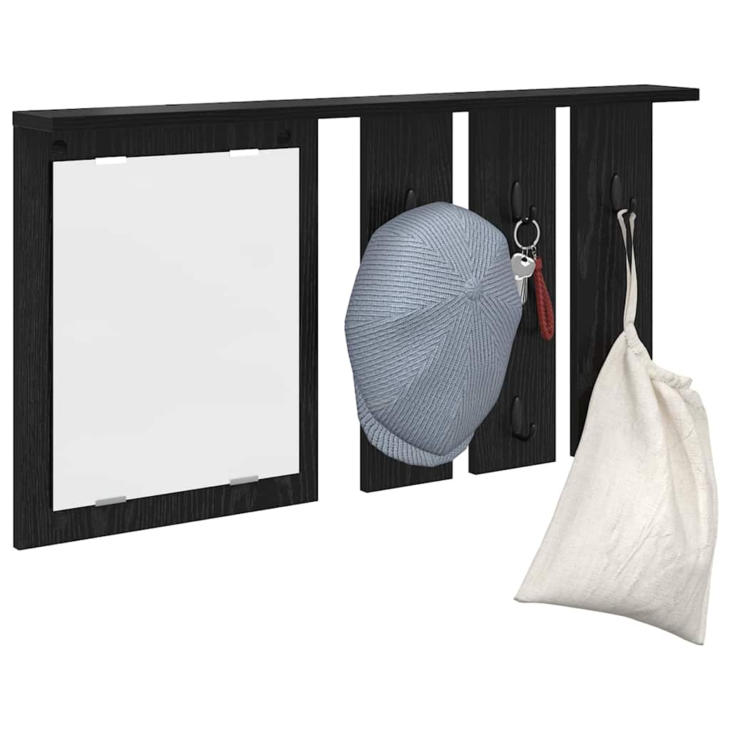 Wall Mounted Coat Rack with Shelf Black Oak Effect