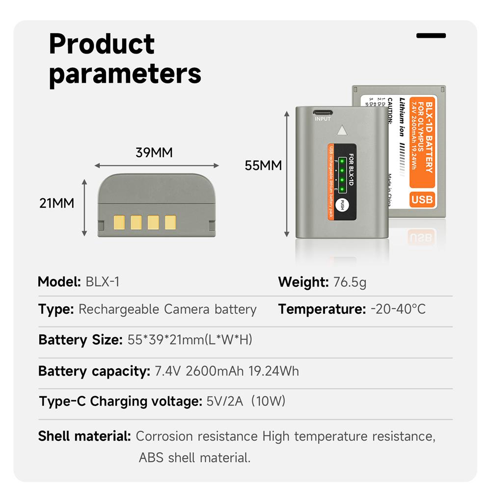Batterie d'appareil photo 2600mAh BLX-1 BLX1 pour appareil photo sans miroir Olympus OM SYSTEM OM-1/0M1/0M-1