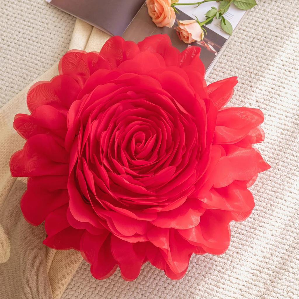 Flower Cushion Cover 55cm Stereoscopicl Organza Flower Pillowcase Round Luxury Cushion Princess Style Sofa Home Decoration