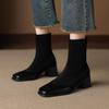 Krazing Pot Microfiber Flock Round Toe Med Heels Elastic Boots Size 43 Slip On Women Patch Work Ankle Boots