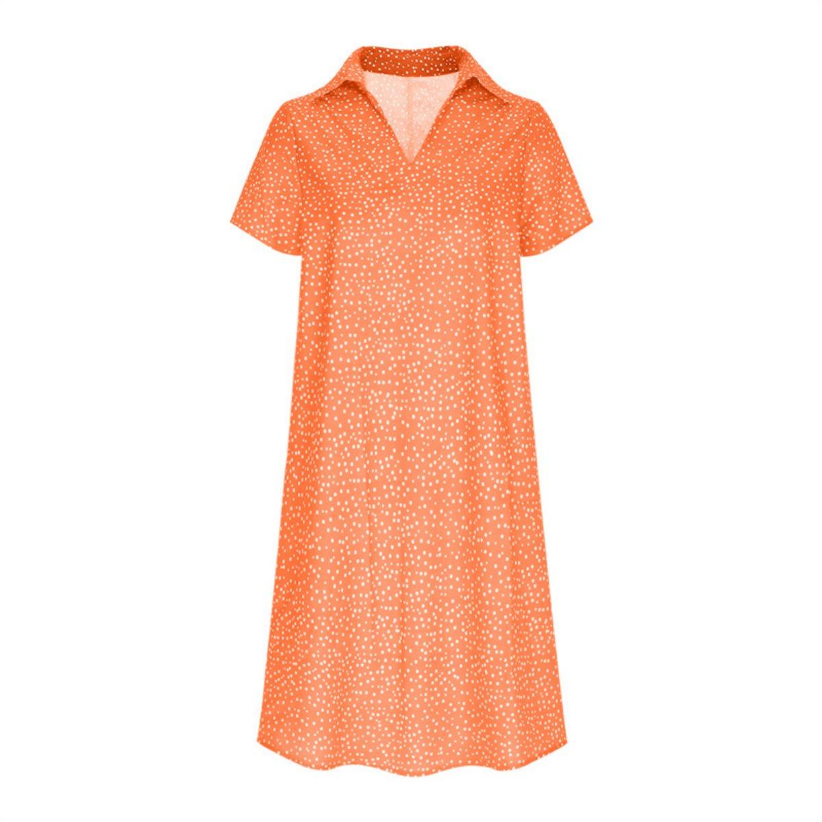 

Summer Women Polka Dot Print V-neck Short Sleeve Casual Loose Shirt Long Dress for European American Cross-border Fashion XXXL