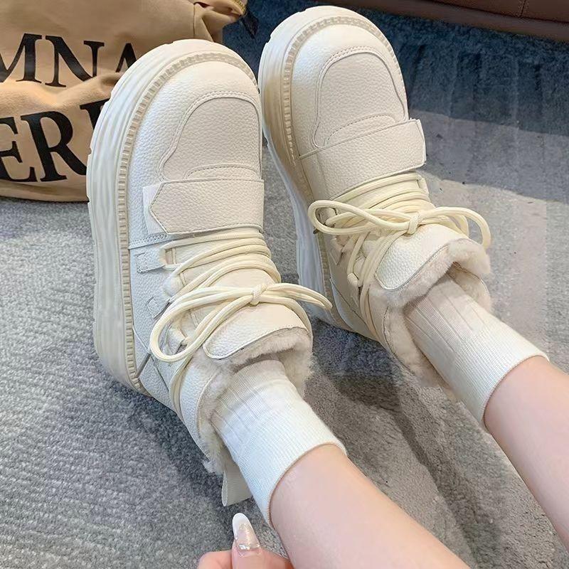 Fashion Leather Platform Lace-up Women's Snow Boots Sale Plush Warm Ladies Shoes Comfortable and Elegant Goth Lamb High Quality Booties