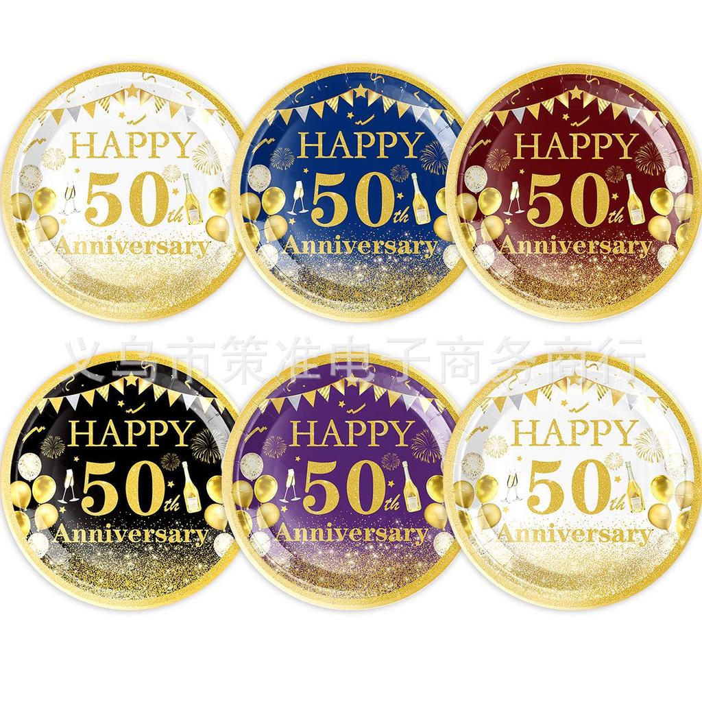 50th Birthday Party Disposable Tableware Set: Plates, Cups, Napkins, Tablecloth, Cutlery Supplies.