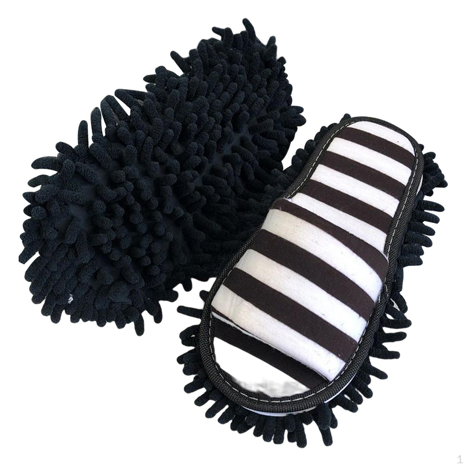 Microfiber Floor Cleaning Slippers for Effortless Shine Black White
