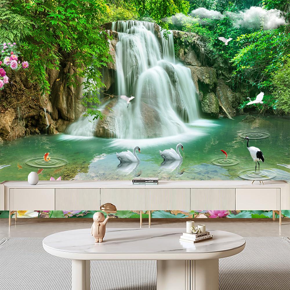 Tapet 3d Cascadă în Pădure Peisaj Natural Mural Cascadă Living Dormitor Mural Cascadă Decor Acasă