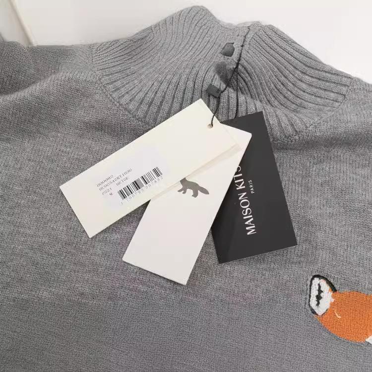 Unisex Crew Neck Long Sleeve Loose Fit Korean Cotton Knit Sweater Fox Head Embroidery Pullover Cardigan Couple Knitwear