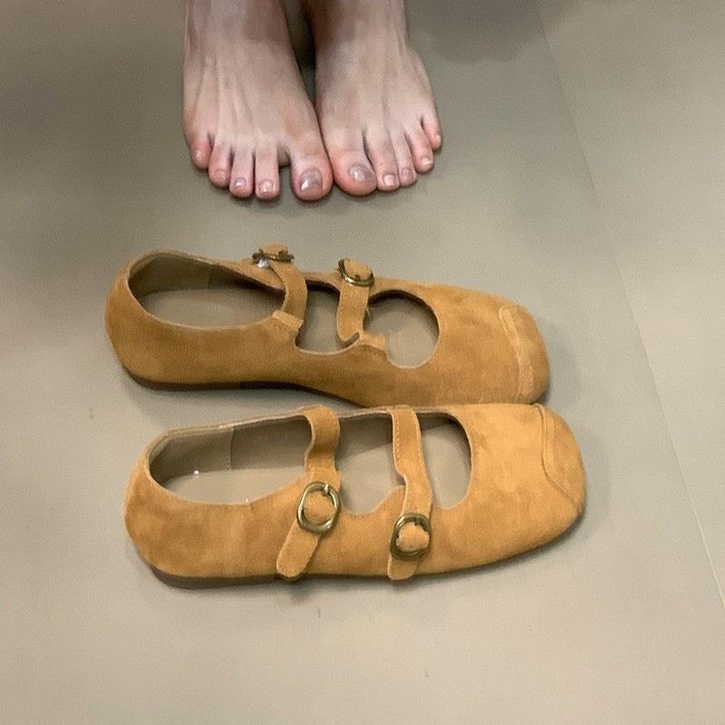 2025 autumn new square head shallow mouth single shoes versatile flat Mary Jane commuter women's shoes