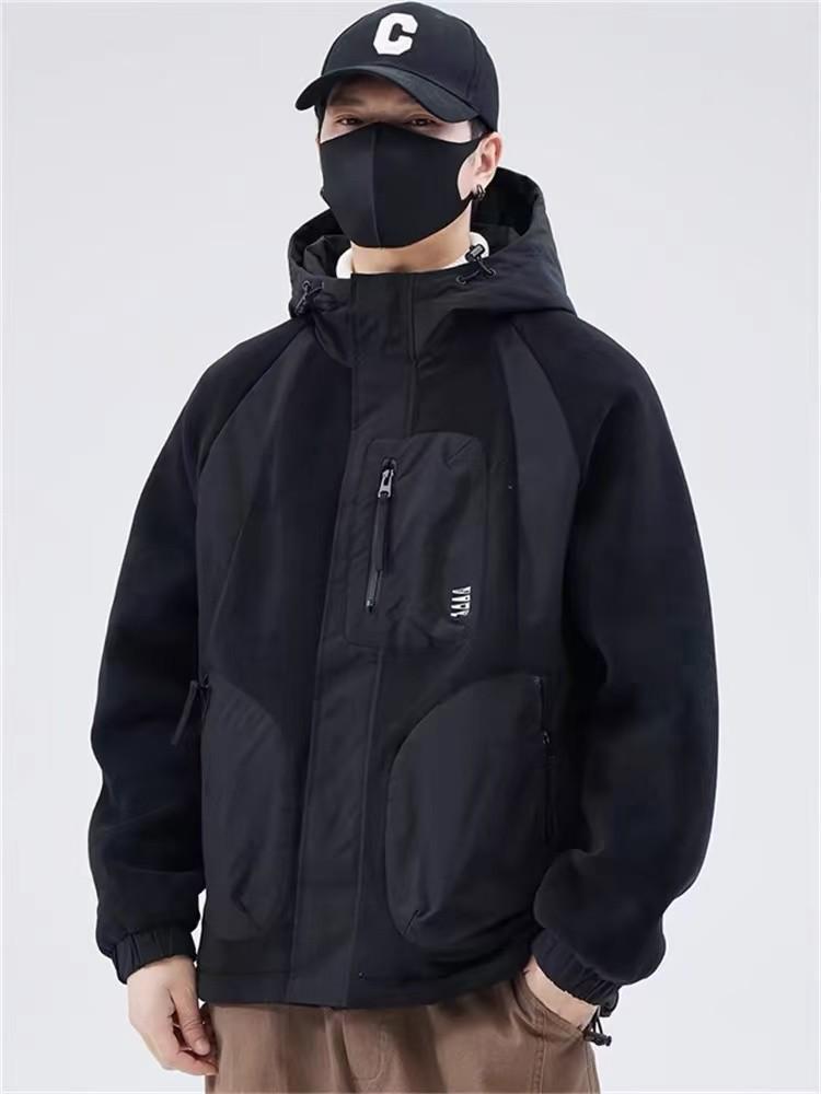 

Men s Trendy Fleece Hooded Jacket - Thick, Warm, Loose Fit Windbreaker for Autumn & Winter M 90-110 jin