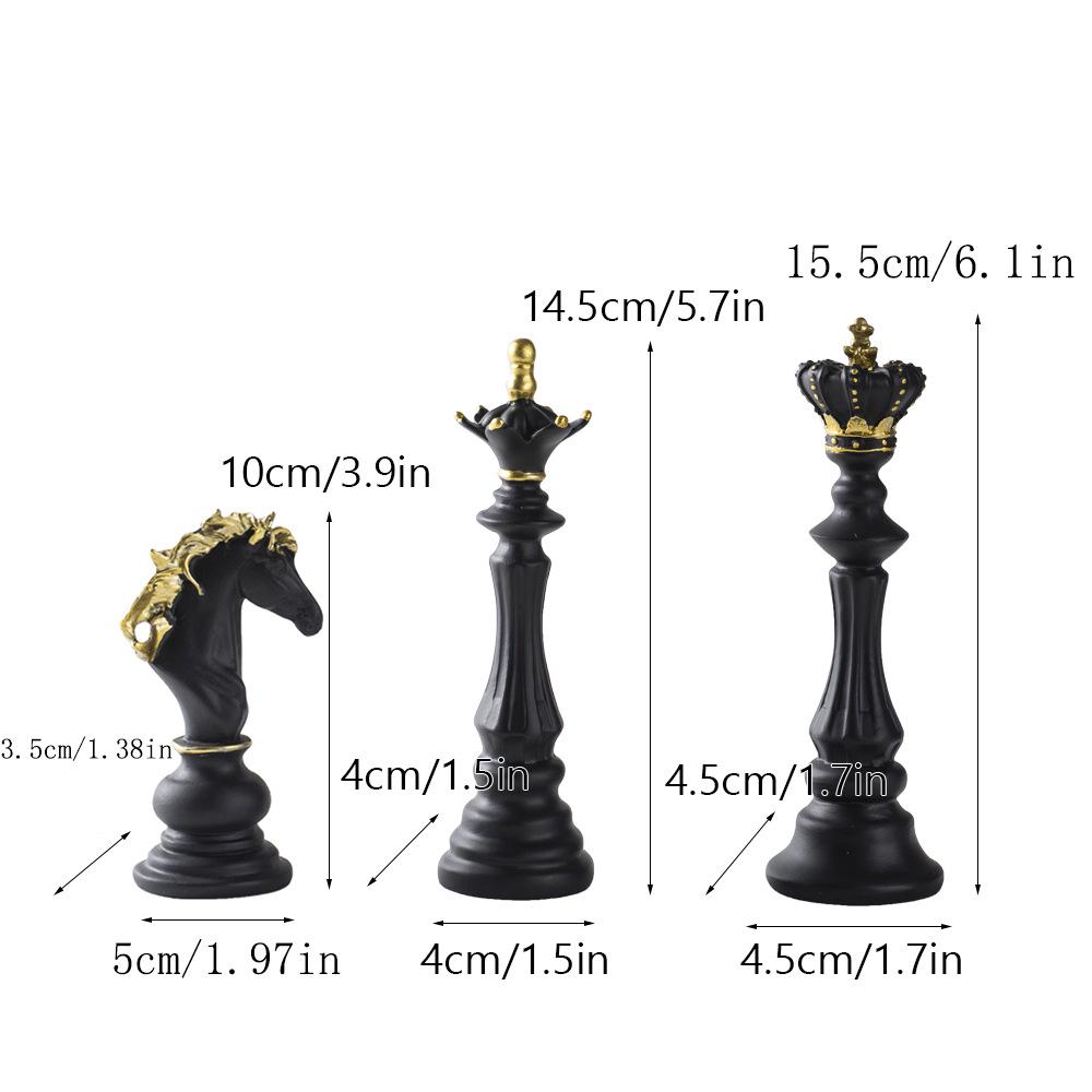 Small International Chess Resin Ornament - Desktop Decor with King, Queen & Horse Pieces