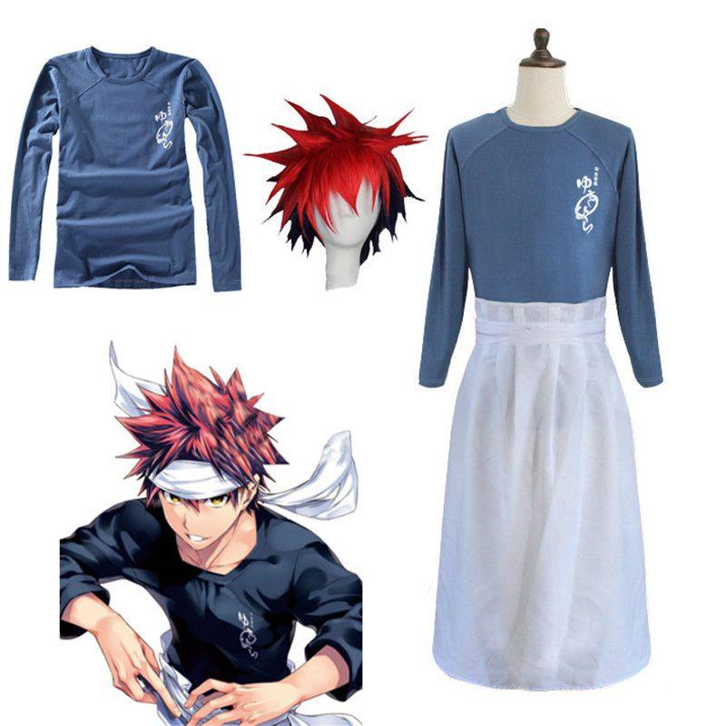 Food Shokugeki Wars No Soma Yukihira Souma Cosplay Costume Shirt Apron Scarf Wig