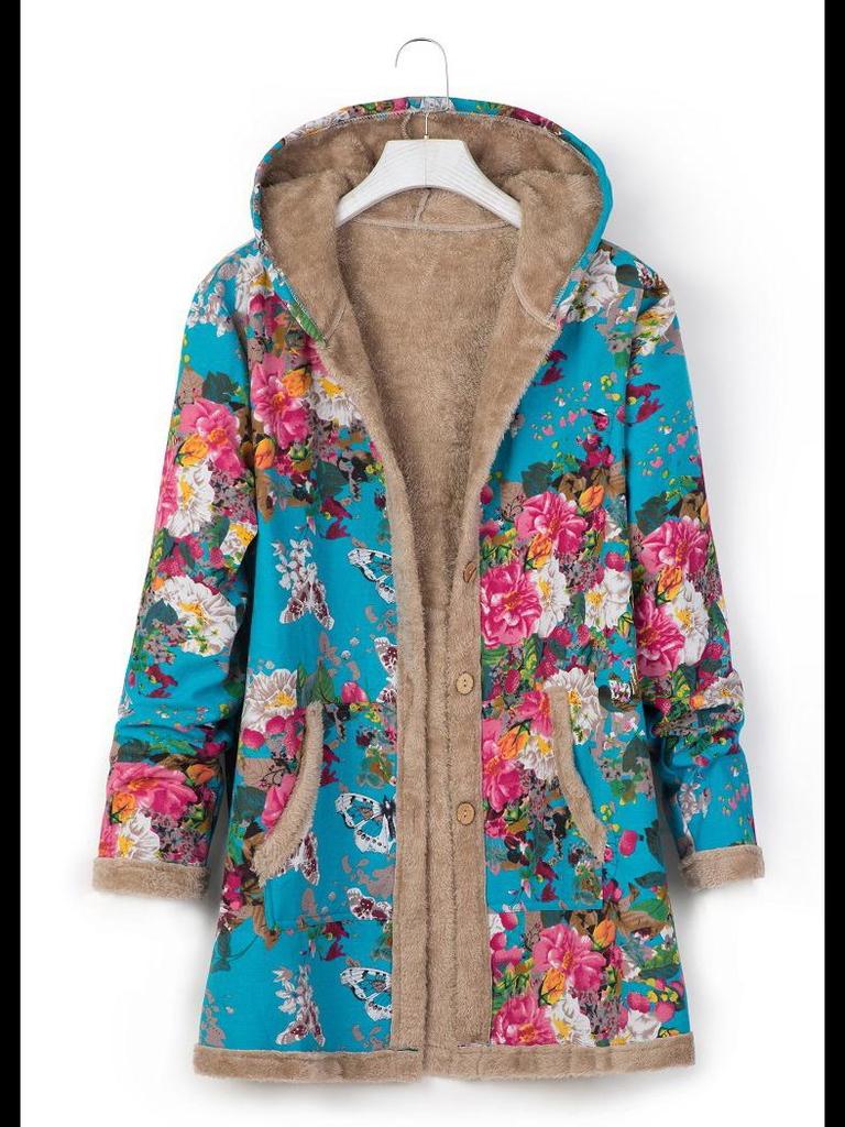 2023 Winter Women's Printed Hooded Sweatshirt with Warm Plush Lining