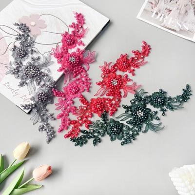 Heavy Industry Mesh Handmade Beads Embroidery Flower Decoration Wedding Dress Decal Accessories Front Collar Cloth Sticker