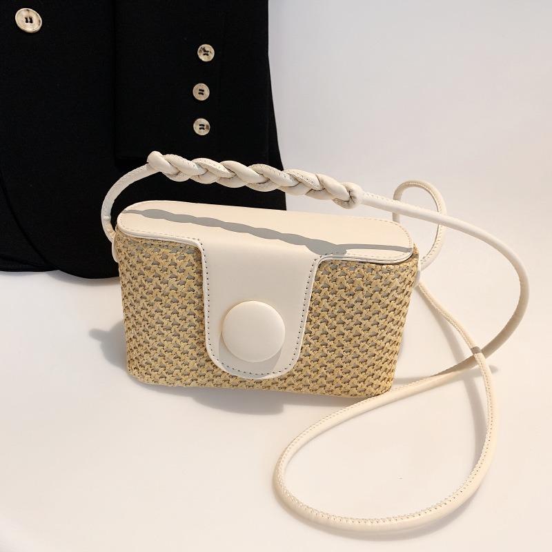 Summer new straw box bag fashion shoulder messenger women's bag beach vacation style simple small square bag