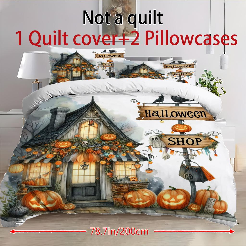Halloween Three-piece Bedding Set Quilt Cover Pillowcase Brushed Fabric Thickened