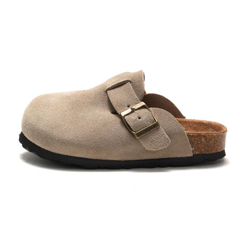 RUIZUSTOCK Kids' Cork Slippers: Soft Autumn/Winter Beach Shoes, Closed-Toe Matte Leather for Boys & Girls