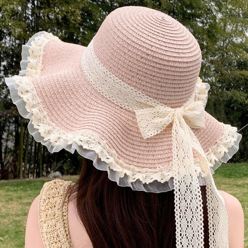 Beach Sun Hat Summer Hat Lace Straw Hat Seaside Shade French Sunscreen Straw Sun Hat Brim