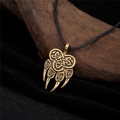 Collier avec pendentif Patte d'Ours Symbole Dieu Slave Talisman Amulette Chanceuse Nœud Celtique Corde Bijoux pour Hommes Femmes