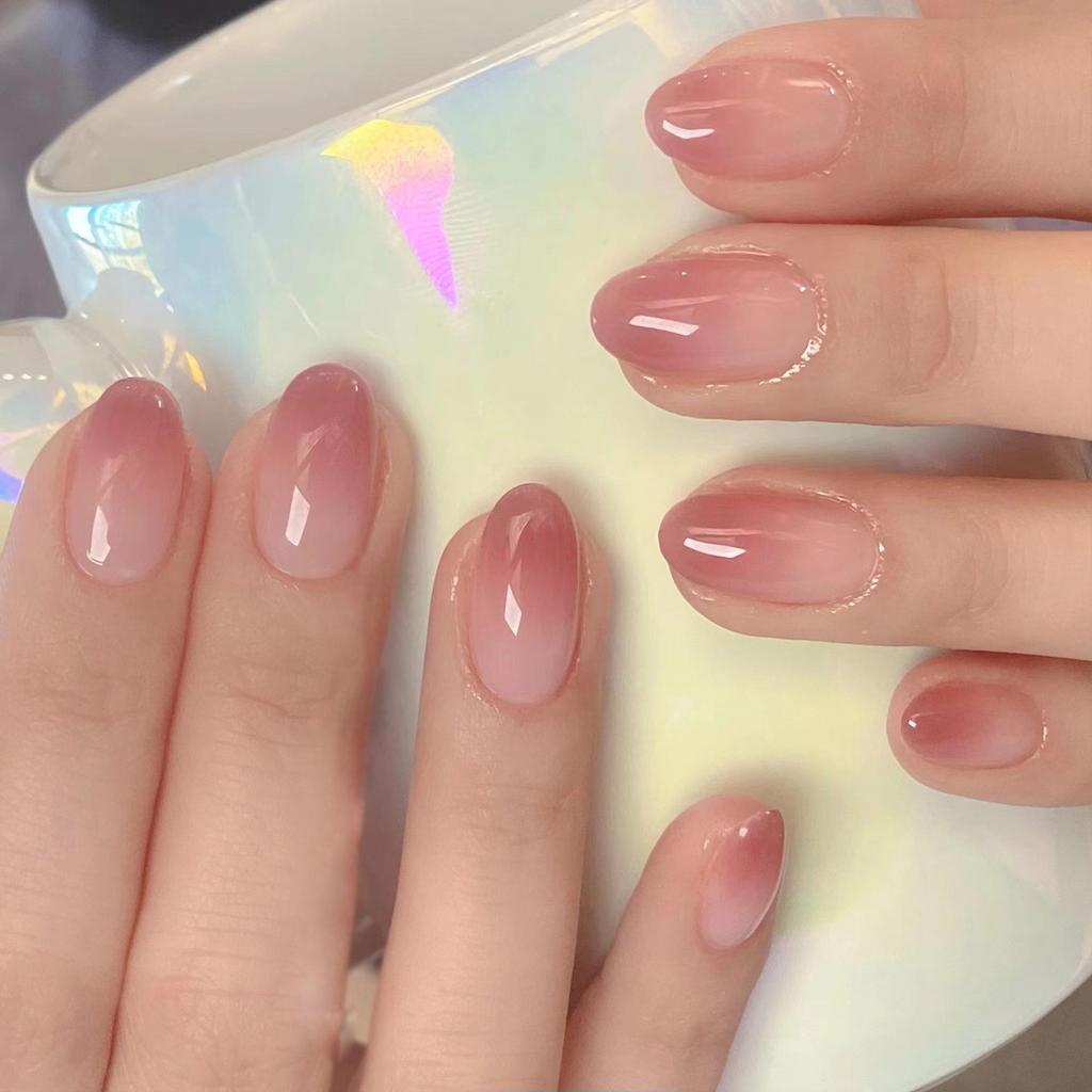 Charming Gradient Blush Detachable Press-On Short Nails