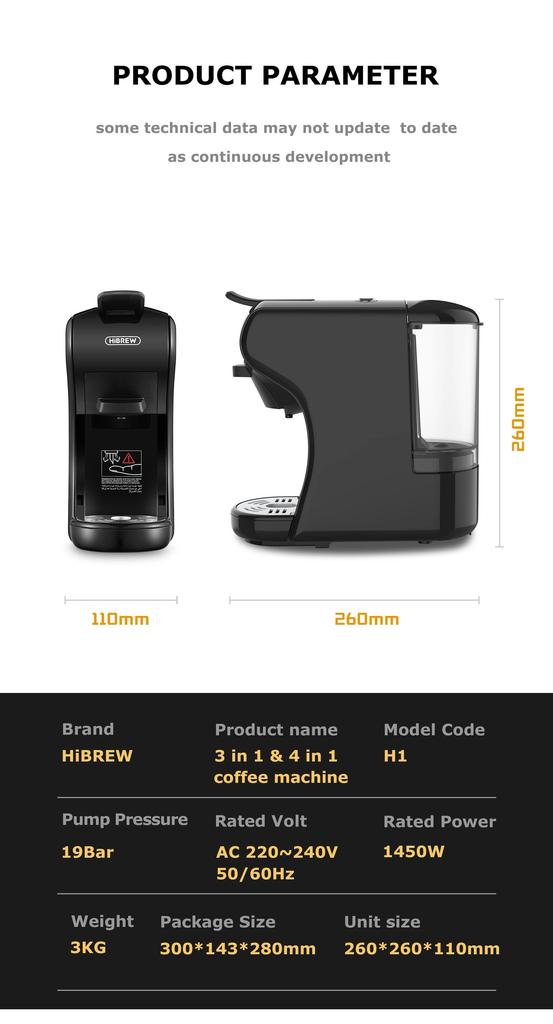HiBREW H1A 220V Coffee machine espresso cold and hot extraction compatible multi-capsule small