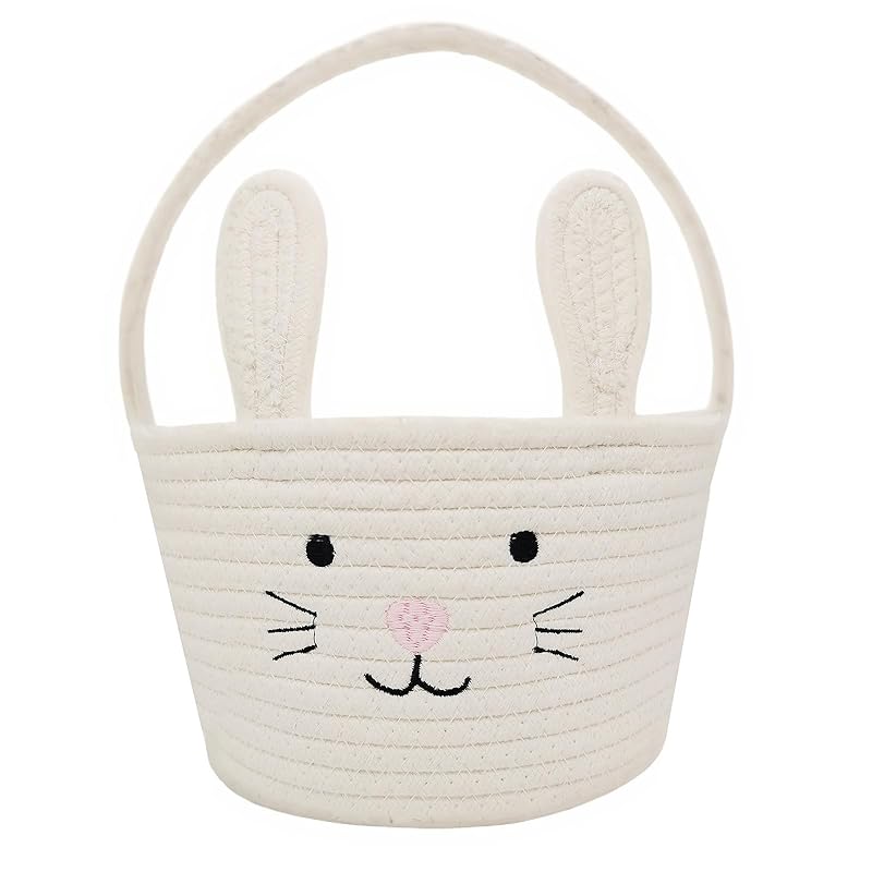 Easter Basket, Easter Bunny Baskets with Handle, Baby Gift Baskets, Egg Buckets Gifts Tote Bags Egg Hunt Basket for Kids, Boys, Girls, Toddler,