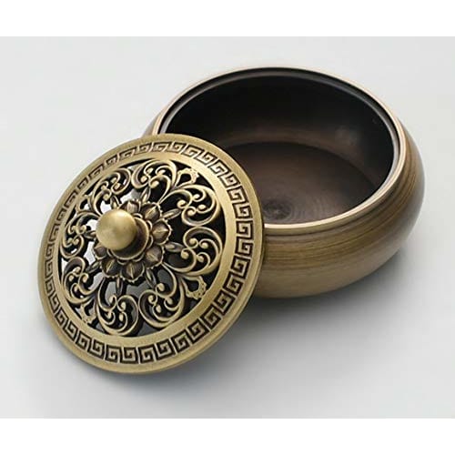 Ansimple Incense Burner (Desktop Incense Burner), Incense Burner Plate, Round Incense Burner, Copper Incense Burner, Antique Style, with Lid and Incen