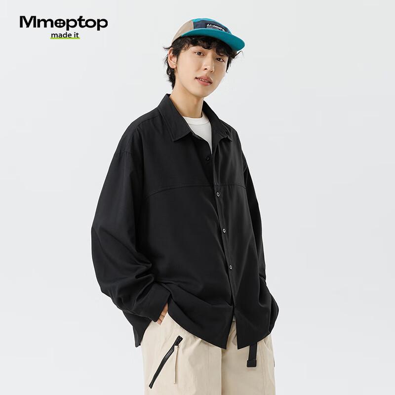 MMOPTOP Japanese-Style Long-Sleeve Shirt Workwear Jacket for Men, Spring And Autumn Style, High-End Feel, Loose Casual Shirt, 6257 Black 2XL