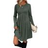 Women's Long-sleeved, Round-neck, High-waisted, Pocketed, Striped Dress