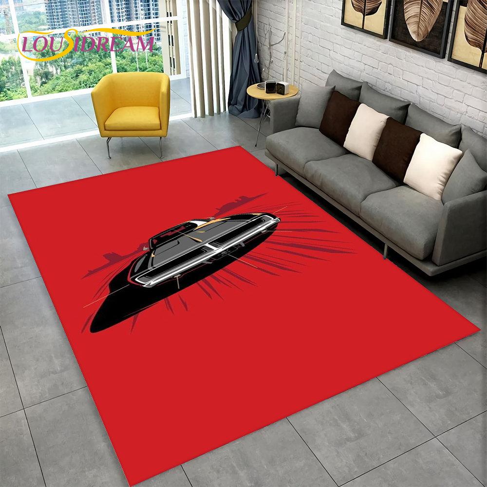 Großer Teppich mit Rennsportwagen-Motiv, Teppich für Zuhause, Wohnzimmer, Schlafzimmer, Sofa, Fußmatte, Dekoration, rutschfeste Bodenmatte für Kinder, Küche