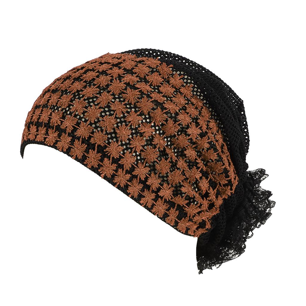 Soft Lace Bonnet Elastic Cotton Breathable Skin Friendly Women Lace Beanie for Daily Patient Black
