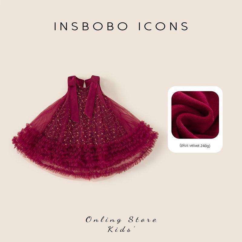Insbobo Girls Dress 2025 Winter New Style Red Baby Girl Princess Dress Winter Clothing Kidsren s Beautiful Dress Red 100 cm