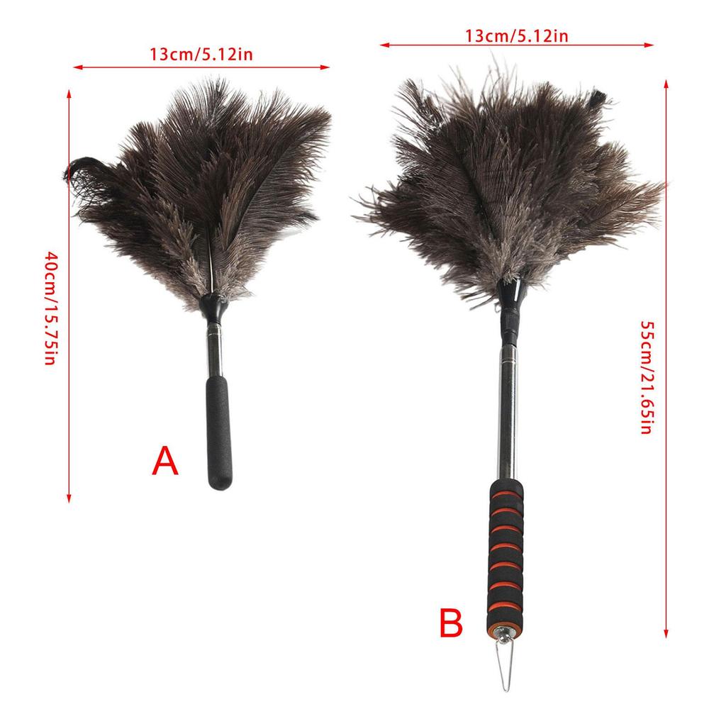 Telescoping AntiStatic Ostrich Feather Duster Adjustable Handle Dusting Tool For Home Car Office Multiple Surfaces Use