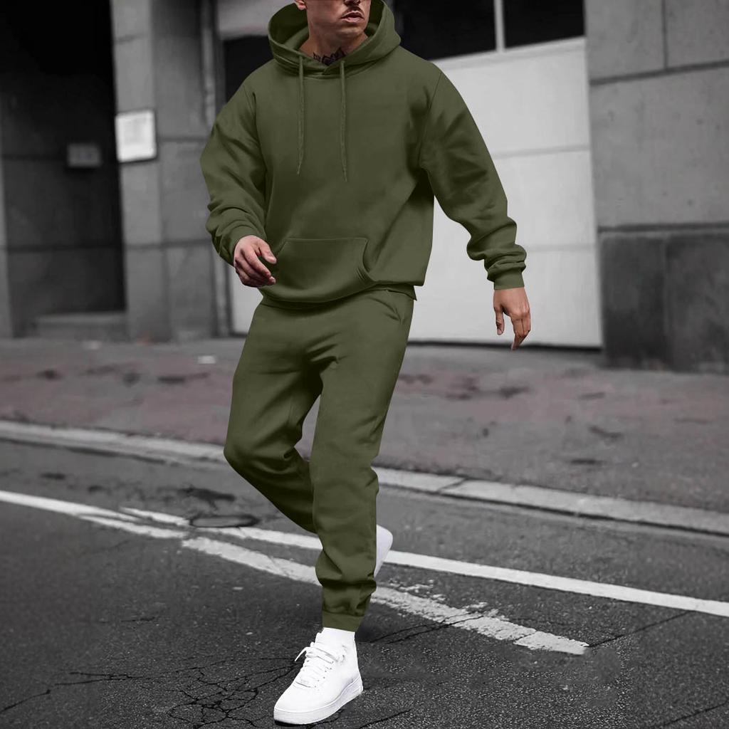 Men's Solid Color Hooded Universal Versatile Hooded Sweatshirt Sweatpants Casual Sports Suit