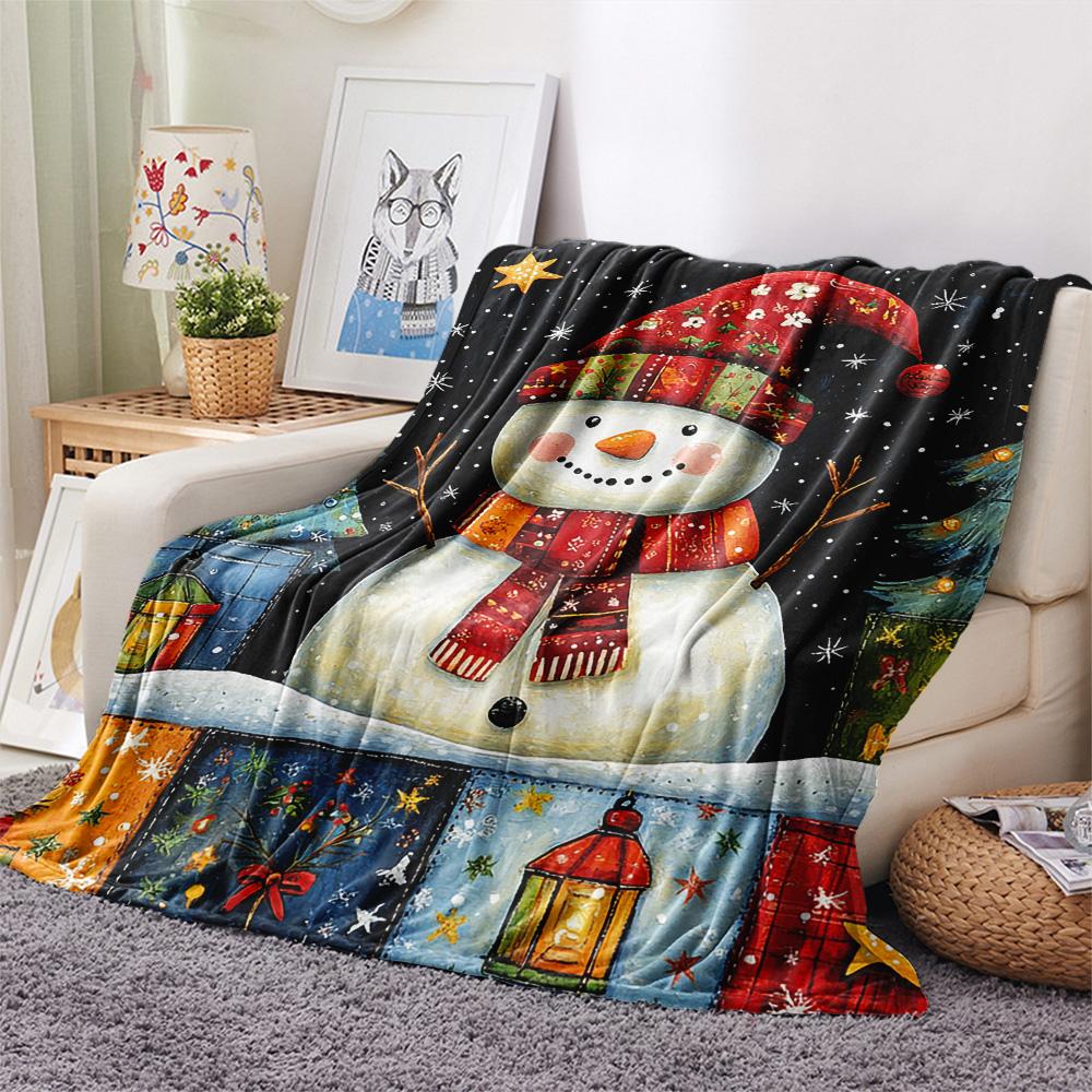 snowman Print Flannel Blanket, High quality Comfortable for All Seasons, Home Decor, Warmth and Comfort, Perfect for Christmas Gifts