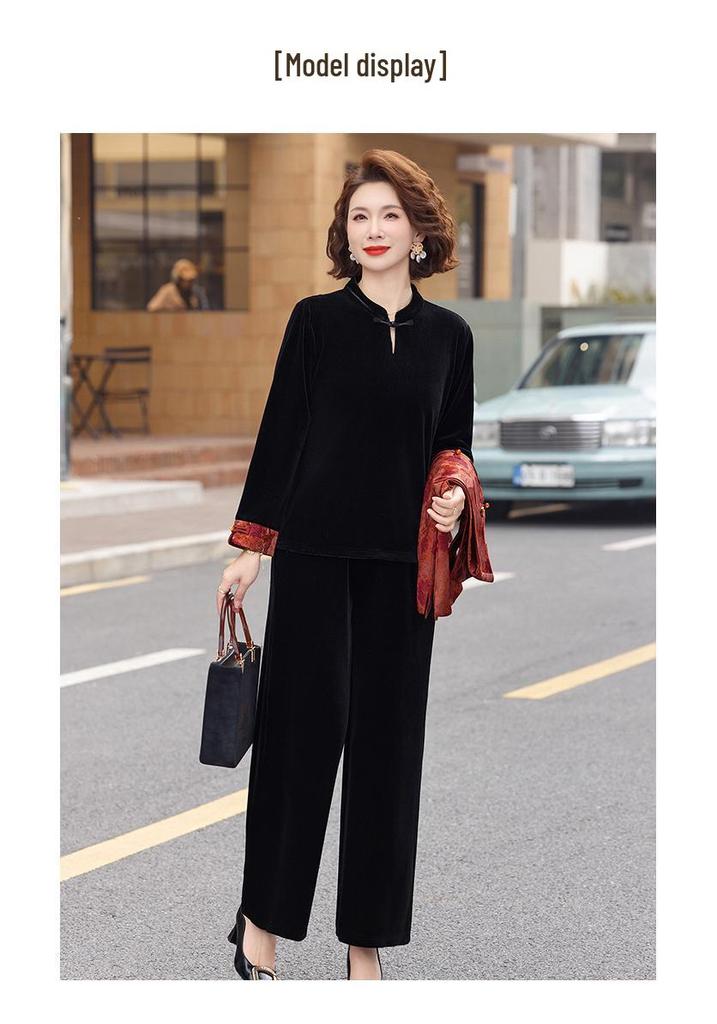 Elegant Spring & Autumn Velvet Suit for Middle-aged and Elderly Mothers