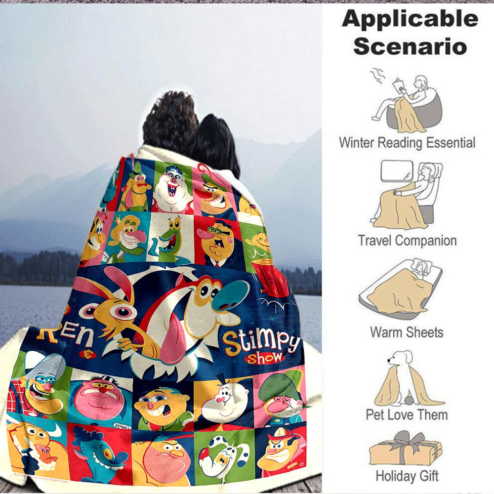 1pc The Ren & Stimpy Show Cozy Print Blanket Lightweight Warm Flannel Throw Blanket For Sofa, Bed, Living Room