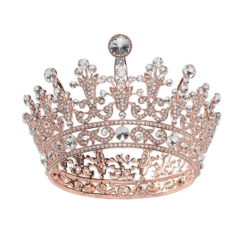 European wedding retro baroque large crown white rhinestone round queen crown full crown