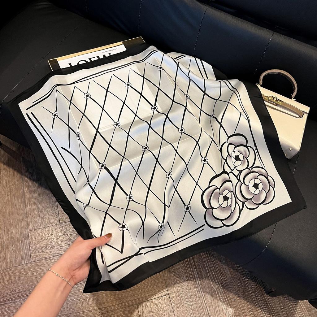 Geometric Colorblock Square Imitation Silk Scarf Women Satin Shawl Wrap Hijab Female Hair Band Luxury Headkerchief Echarpe