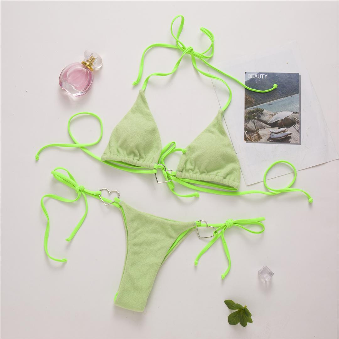 

Сексуальный бикини с лямкой на шее в форме любви, женский купальник, женский купальник, комплект из двух частей, комплект бикини с высоким вырезом, купальный костюм, купальный костюм для леди S зелёный