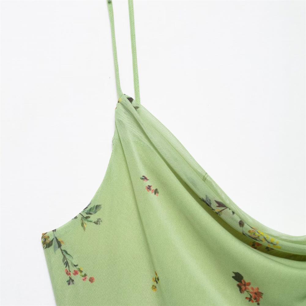 2025 Spring/Summer Women's Slim Fit Casual Printed Silk Mesh Midi Dress