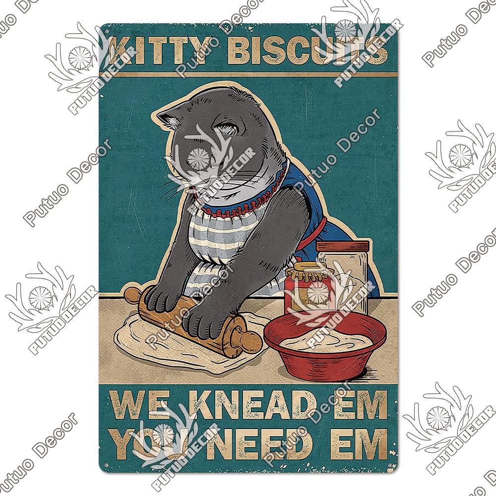 Putuo Decor Black Funny Cat Metal Sign Vintage Plaque Metal Retro Animals Tin Poster for Living Room Home Decoration Wall Decor