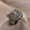 2023 New Design Vintage Owl Animal Red Crystal Eyes Thai Silver Man Ring Wholesale  Cheap Gifts