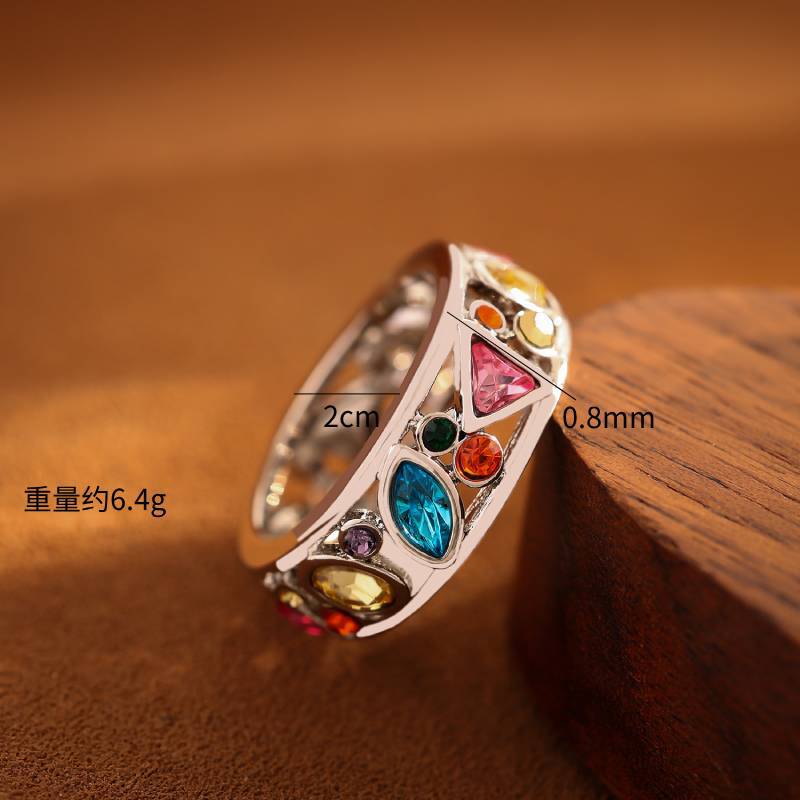 Longrui Fashion Geometric Pattern Hollow Multicolor Ring for Women European and American