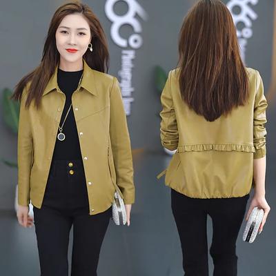 Short Leather Jacket for Women In Autumn New Style Slimming POLO Collar Loose and Versatile Leather Jacket Top