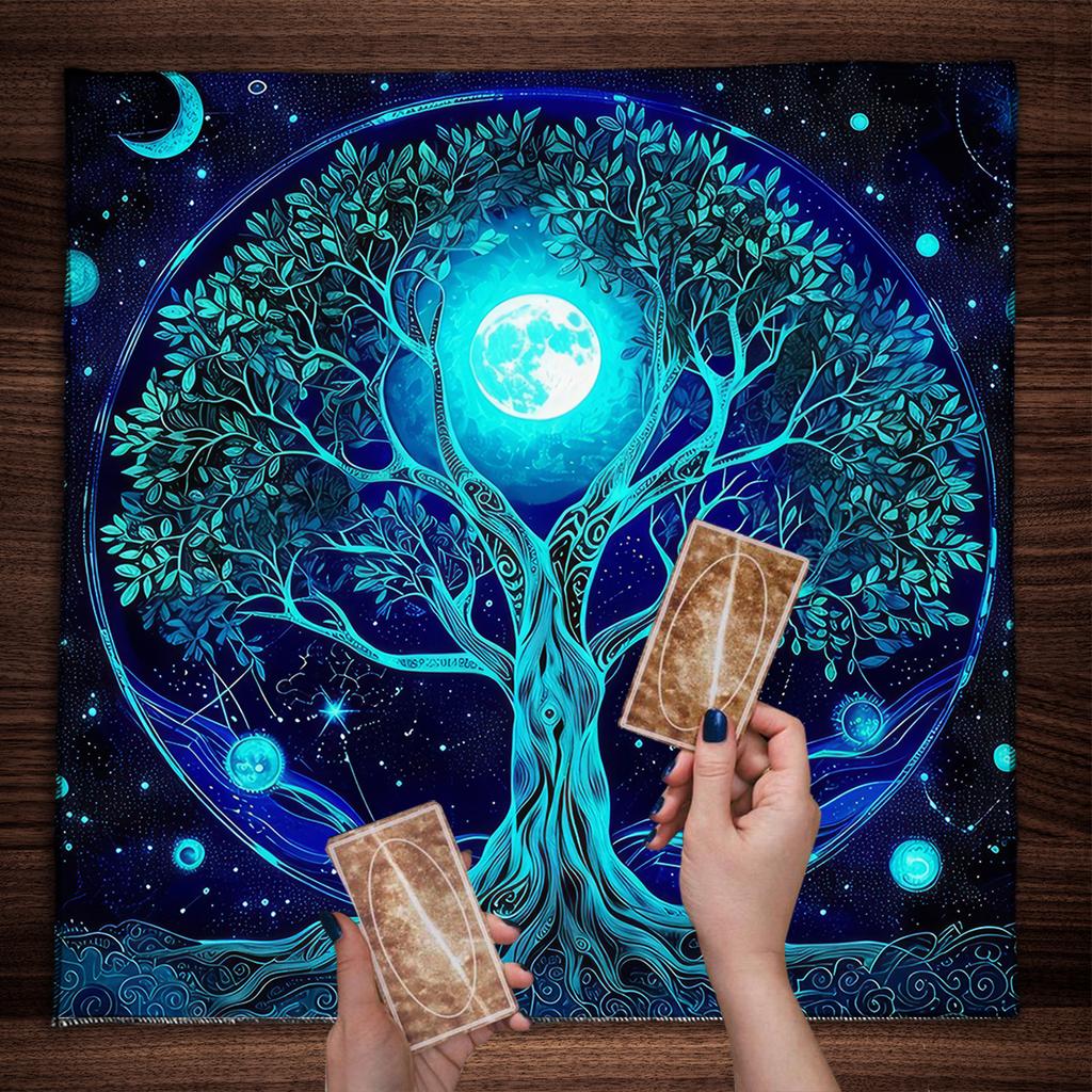 Lebensbaum Tarotkarte Tischdecke Mondphase Pflanzen Tischdecke für Tarot Hexe Wicca Altar Tuch Divination Tuch Kartenunterlage