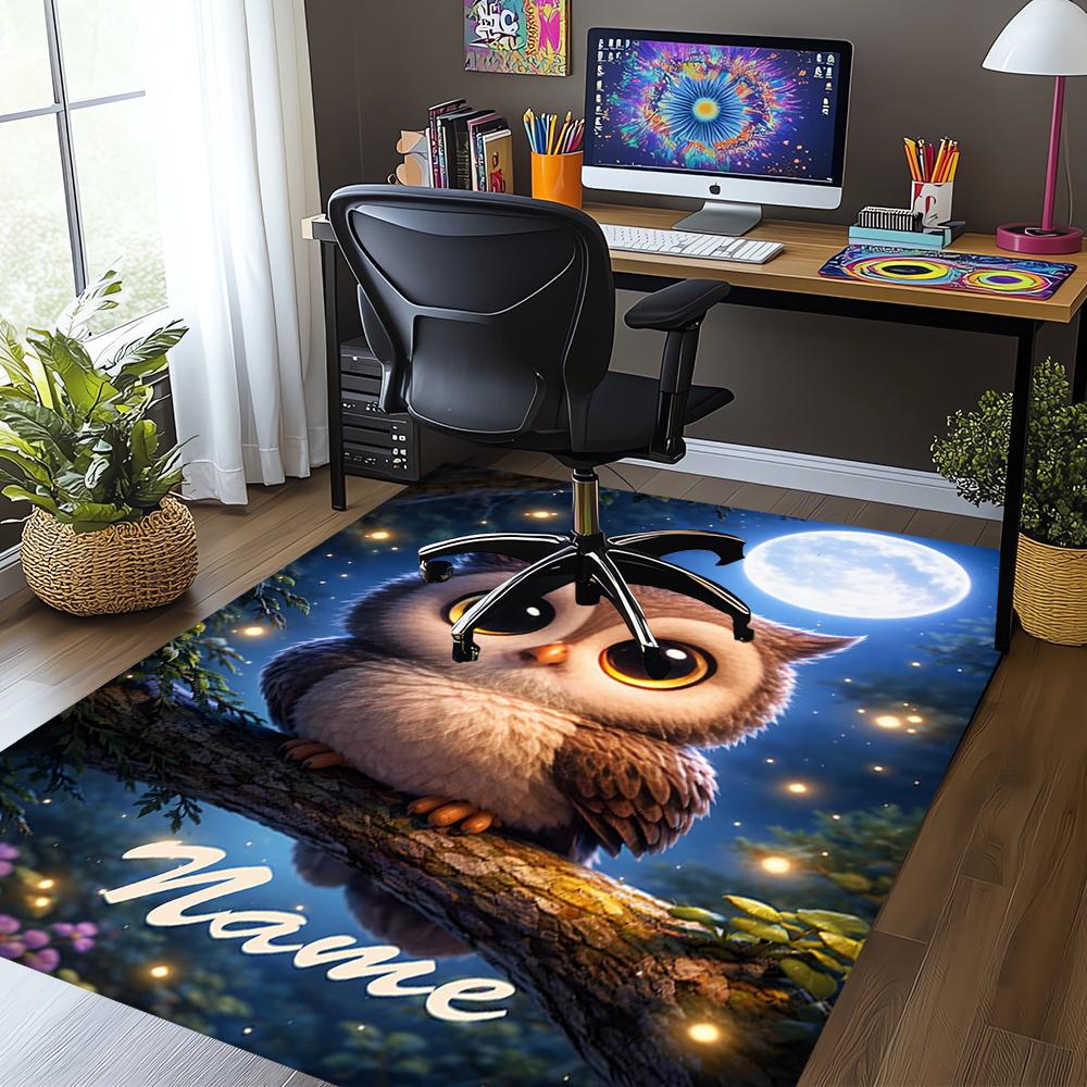 Custom Name Owl Printed Carpet,Rug for Office Chair Living Room Bedroom Kitchen Room Decor Gifts.